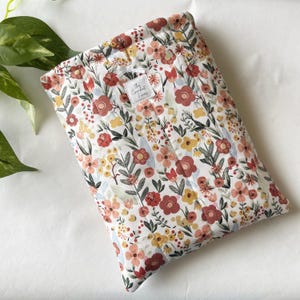 Quilted Book Sleeve Paperback Book Protector Floral Print with Small Bow