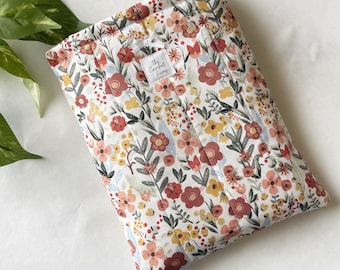 Quilted Book Sleeve Paperback Book Protector Floral Print with Small Bow