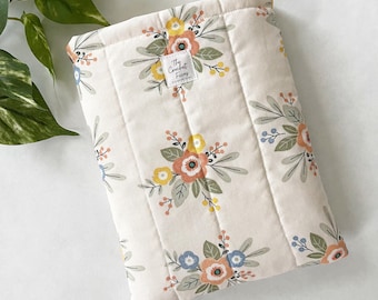 Quilted Book Sleeve Paperback Book Protector Large Floral Print