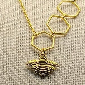 Golden Bee and Honeycomb Chain Necklace