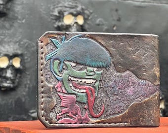leather gorillaz wallet, handmade wallet, hand tooled, gorillaz member