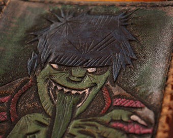 handmade leather waist bag, gorillaz, murdoc, leather crafting.