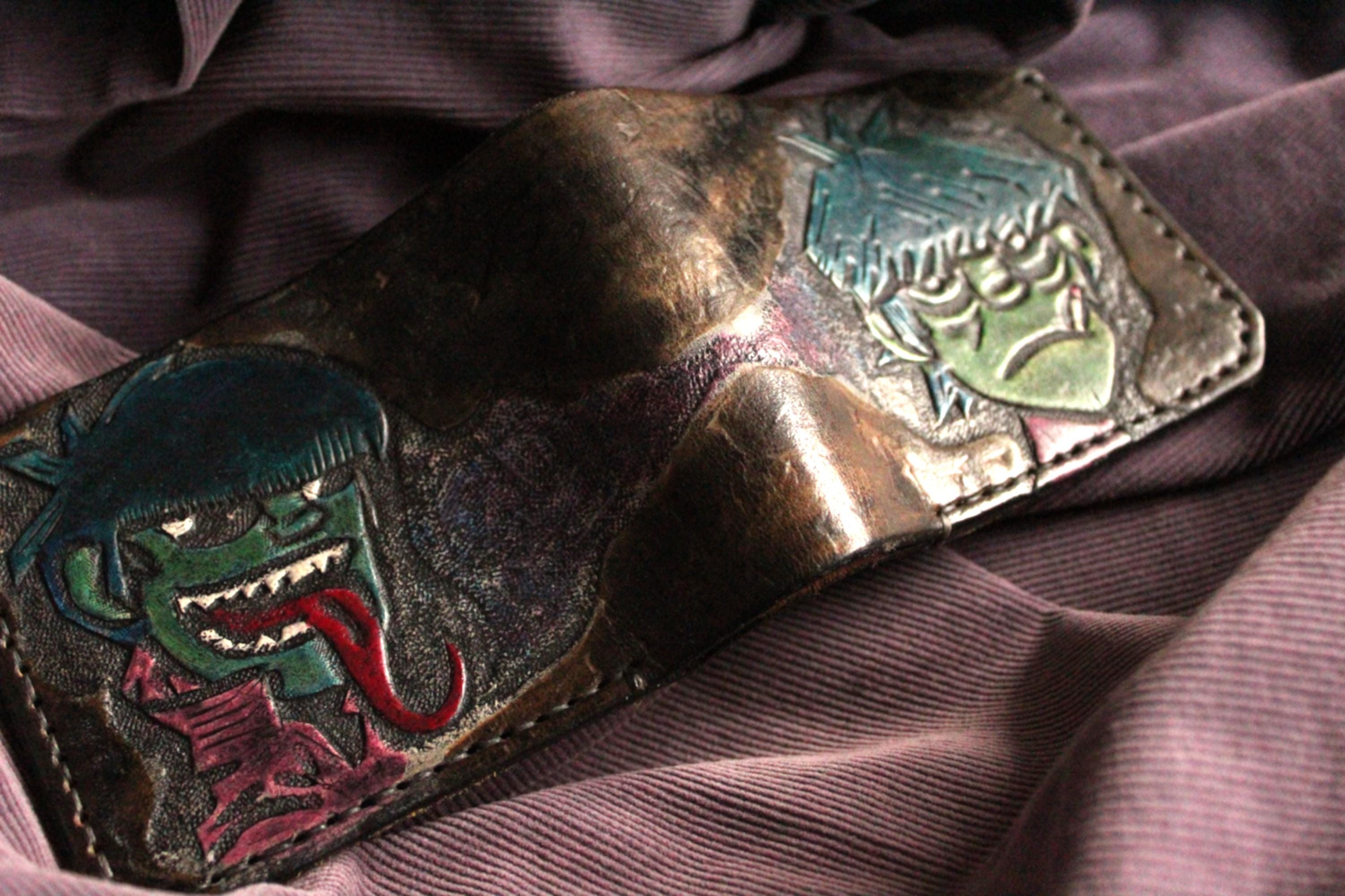 handcrafted leather wallet with Gorillaz design, Handmade leather wallet, custom leather wallet, gift for man, gift for woman, gorillaz,