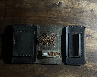étui à tabac en cuir, fait main, étui à tabac vintage en cuir.