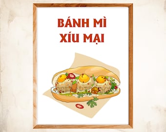 Banh Mi Xiu Mai Poster: Vintage Vietnam Food Art (Printable)