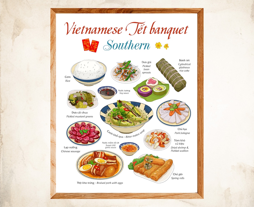 Vietnamese tetfoodposter: zuidelijke keuken, vintagestijl (afdrukbaar) -  Etsy België, image size:1080x883