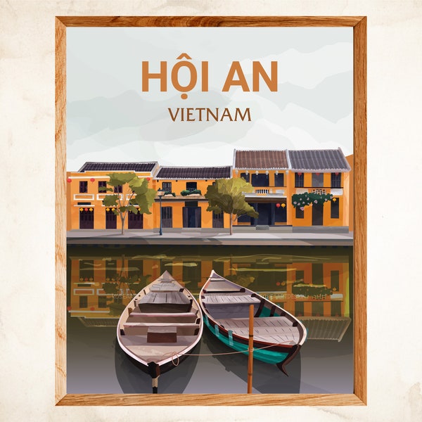 Hoi An Vietnam Travel Poster, Hoi An Ancient Town, Phố cổ Hội An, Vintage Poster Watercolor Wall Art Decor Retro Instant Download Printable
