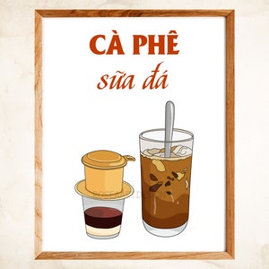 Ca Phe Sua Da, Café, Vietnam Vintage Food Poster, Wall Art Decor, Retro, Kitchen, Vietnamese Iced Milk Coffee, Instant Download, Printable