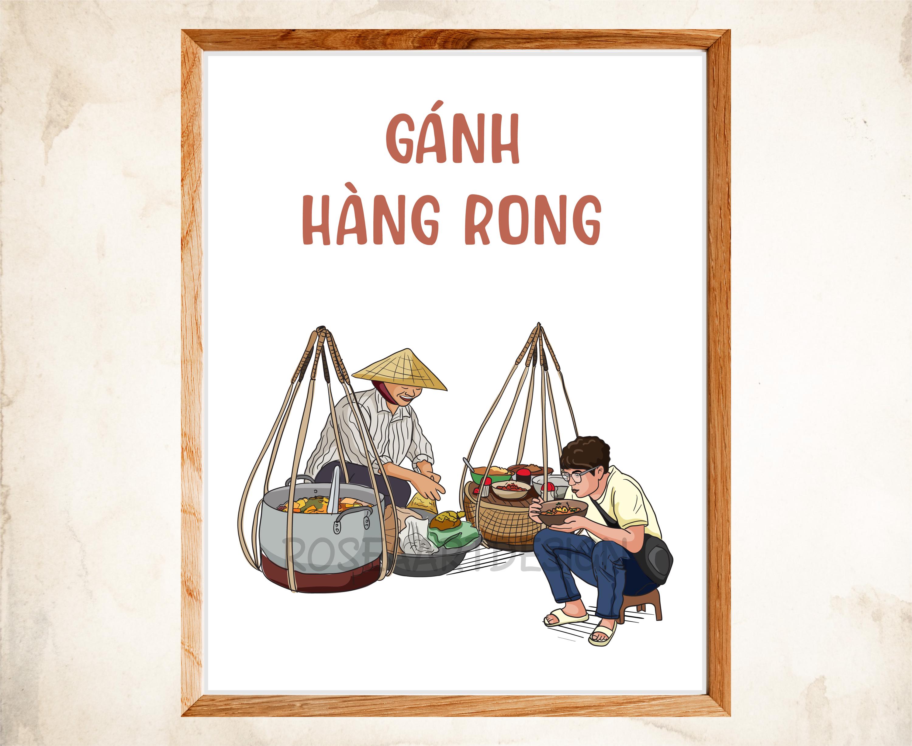 Ganh Hang Rong Poster, Street Vendor, Vintage Retro wall art decor, Traditional Vietnamese Culture, Instant download