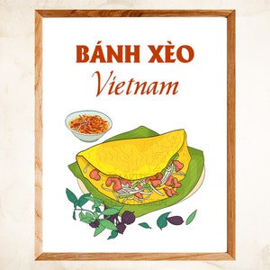 Banh xeo Vietnam Poster, Vietnamesischer Pfannkuchen, Bánh xèo, Vietnam Küche Vintage Poster, Retro, Instant Download, bedruckbar