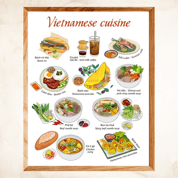 Affiche de cuisine vietnamienne, affiche de cuisine vietnamienne, cuisine d'Asie du Sud-Est murale art déco affiche vintage fin gourmet, téléchargement immédiat, imprimable