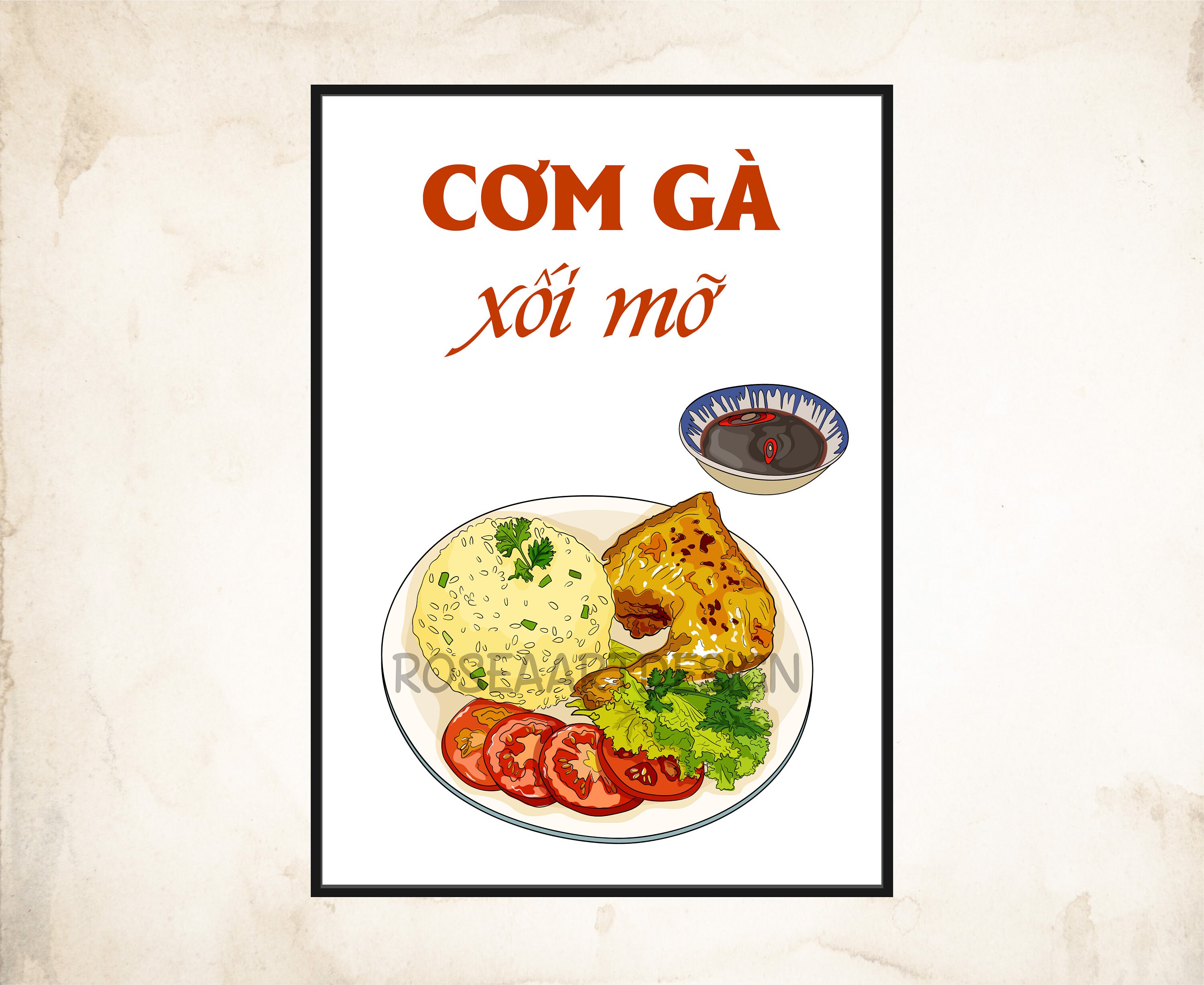 Vietnamese Fried Chicken Rice Poster: Food Wall Art (instant Download ...