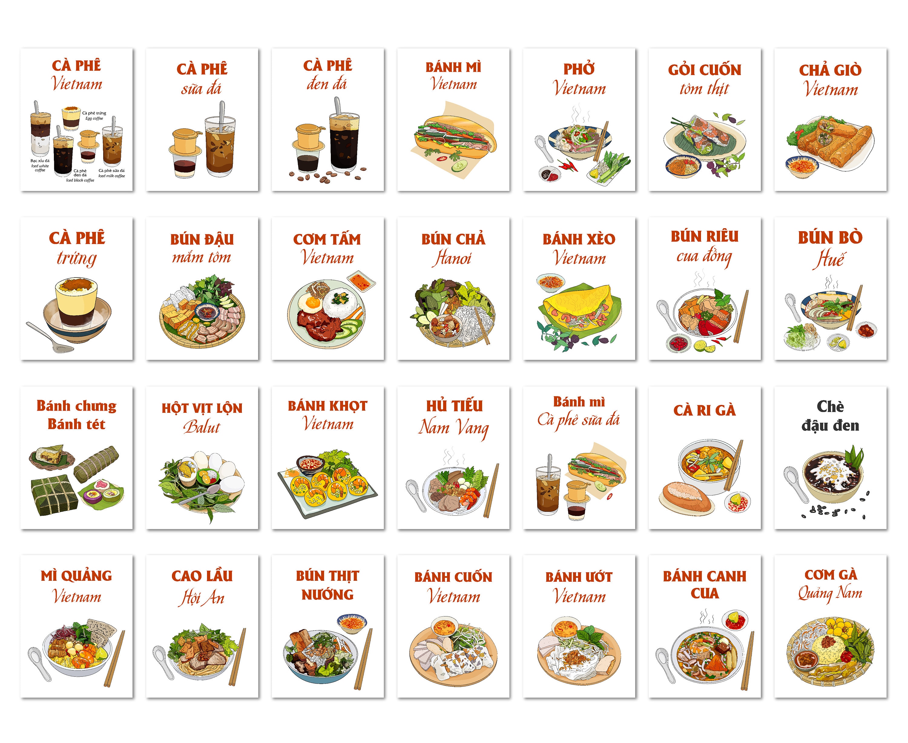 Vietnamese tetfoodposter: zuidelijke keuken, vintagestijl (afdrukbaar) -  Etsy België, image size:3000x2455