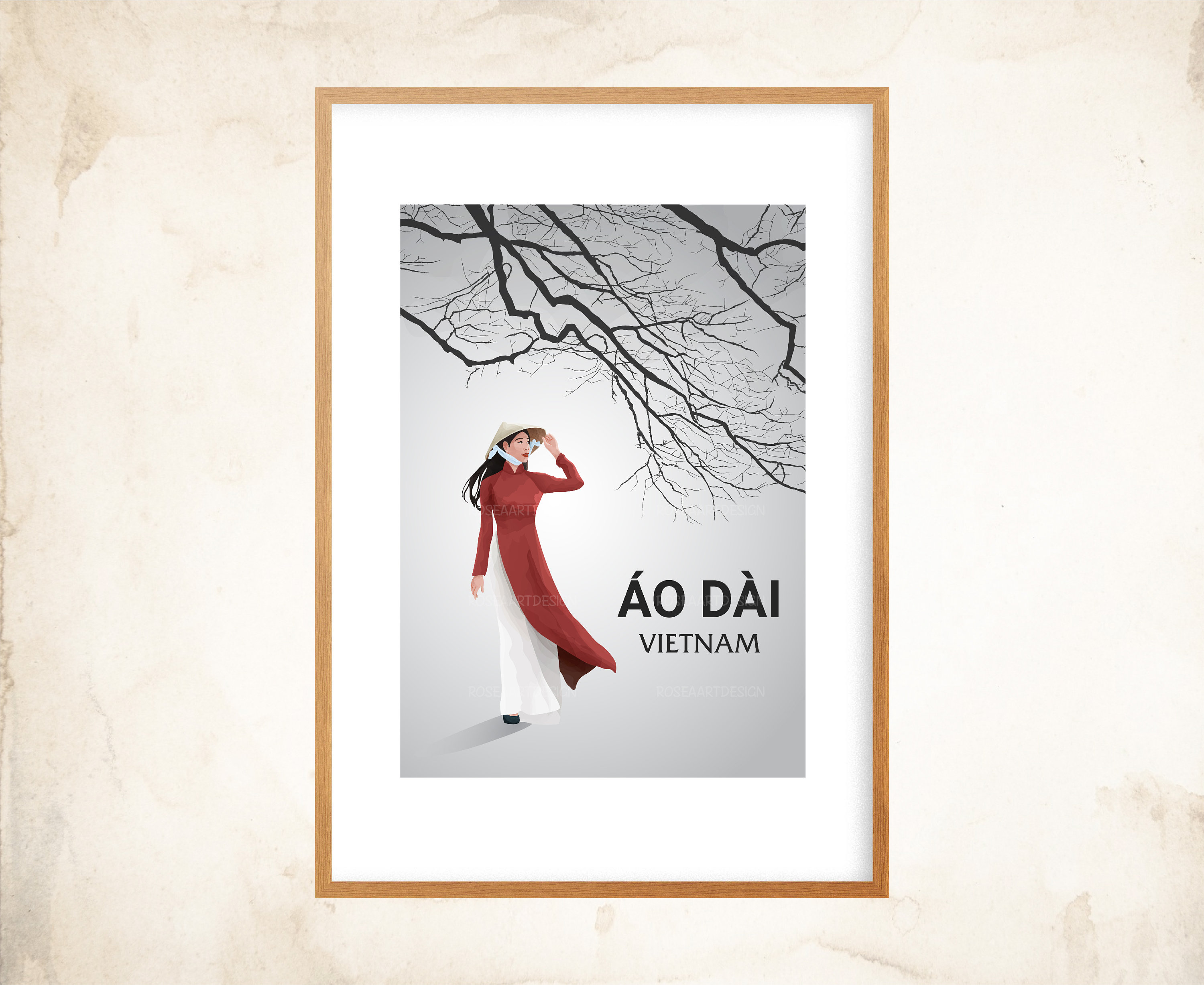 Ao Dai Vietnam-poster: vintage aquarelkunst (afdrukbaar) - Etsy België, image size:3000x2455