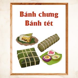 Banh Chung Banh Tet Poster, haftbare Reiskuchen, Vintage Food Poster, Wand Kunst Dekor Retro, Instant Download, printable