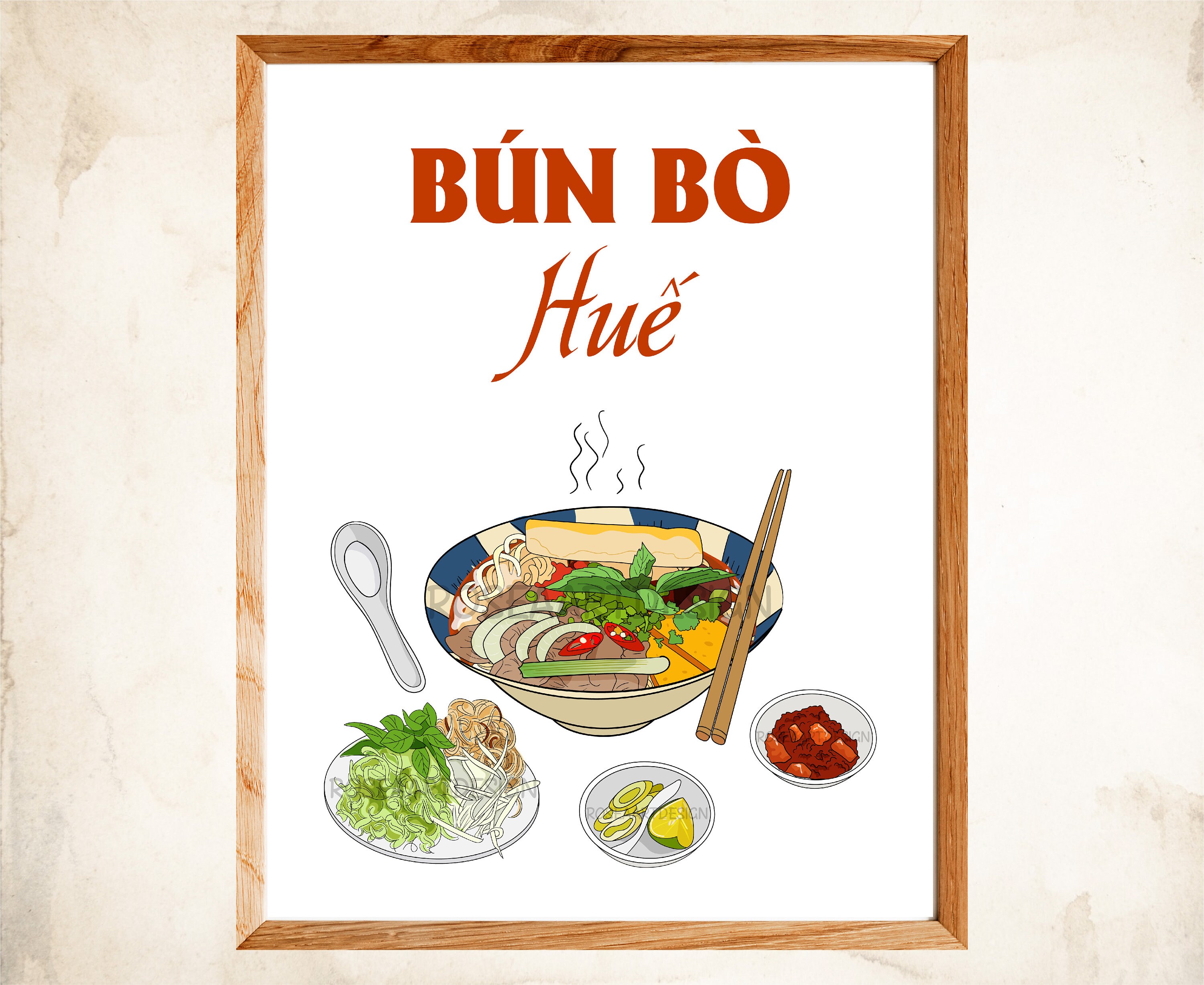 Bun Bo Hue Poster, Spicy Beef Noodle Soup, Bún Bò Huế Việt Nam, Vietnam Cuisine Vintage Poster, Retro, Instant Download, Printable