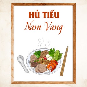 Hu tieu Nam Vang Plakat, alimentanische Nudelsuppe, Hủ tiếu Việt Nam, marineindische Küche Plakat Essen Wand Kunst Sofort Download Printable