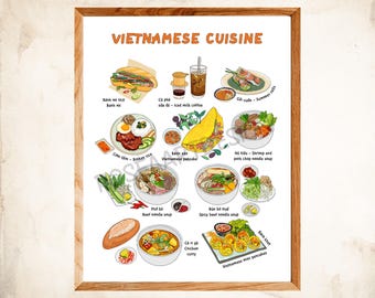Vietnamese Cuisine Poster, Vietnam Food Poster, SouthEast Asian Food Wall Art Decor Vintage Poster Retro Foodie, Instant Download, Printable
