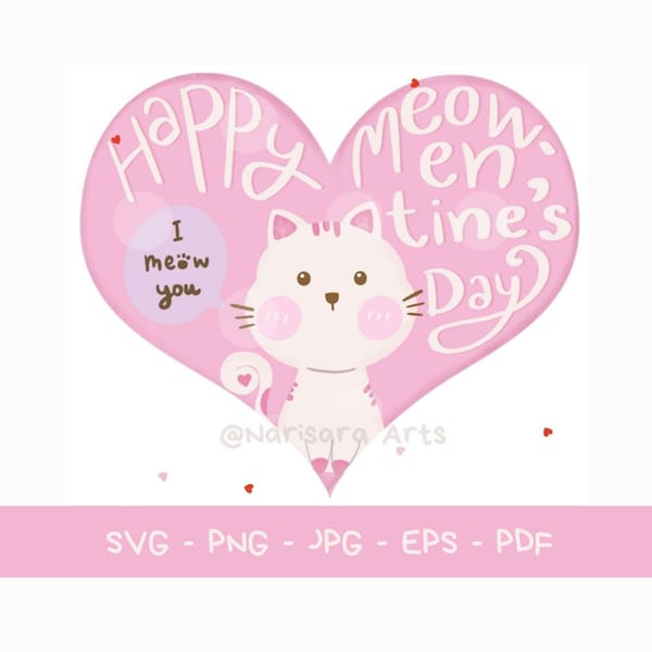 Happy Meowentines Day svg, Valentine's Day Cute Cat SVG, Lovely Cat png, Sweet pink Cat Chibi, Happy Valentines Day png, xoxo png, Cat Lover
