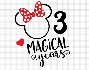 magical 3 years svg, disneyland birthday svg, 3rd birthday svg, minnie svg, minnie birthday svg, for kids, for shirts, birthday shirt svg