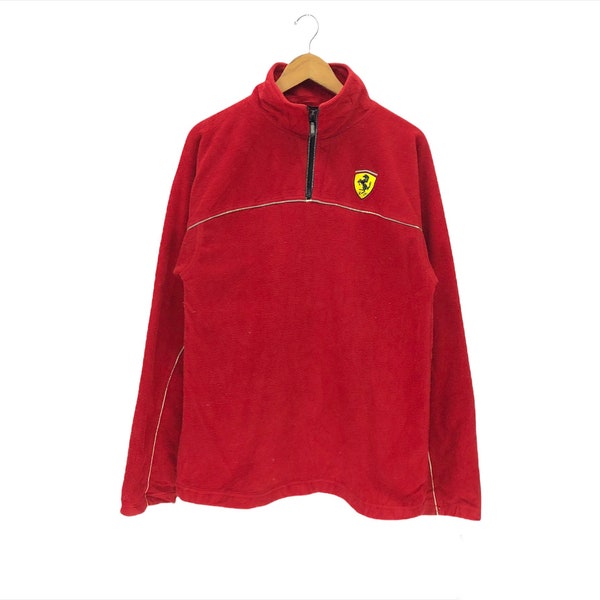 Vintage Ferrari Small Logo Half Zipper Fleece Sweatshirt Ferrari Racing Luxury Car F1 Sweater Jumper