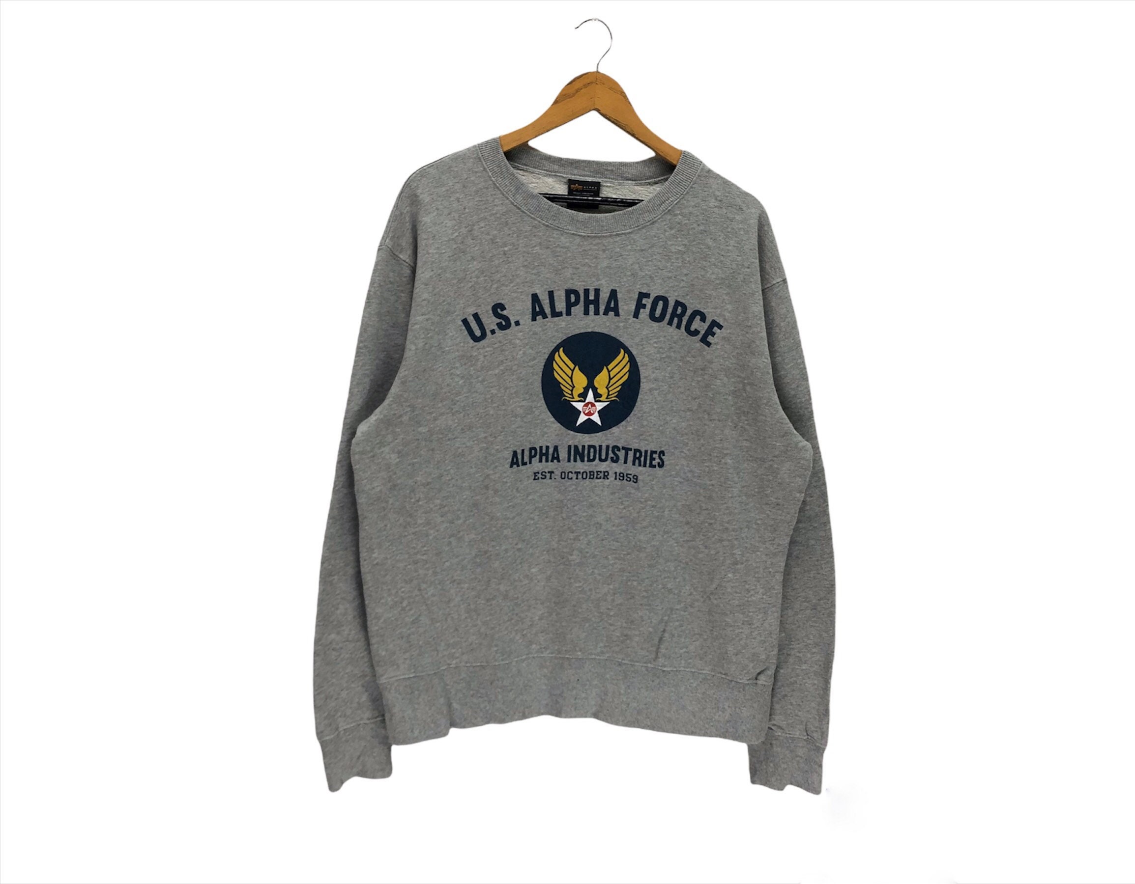 Sweatshirt Big Alpha Alpha - Alpha Logo Crewneck Vintage Us Army Industries Industries Military Etsy Force Spellout Sweater