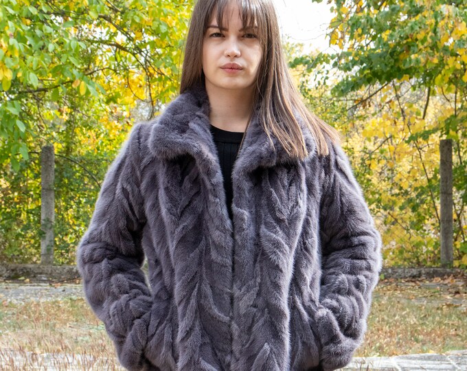 Vintage Real Mink Jacket Light Brown. Personalisable. Size S/M . Real