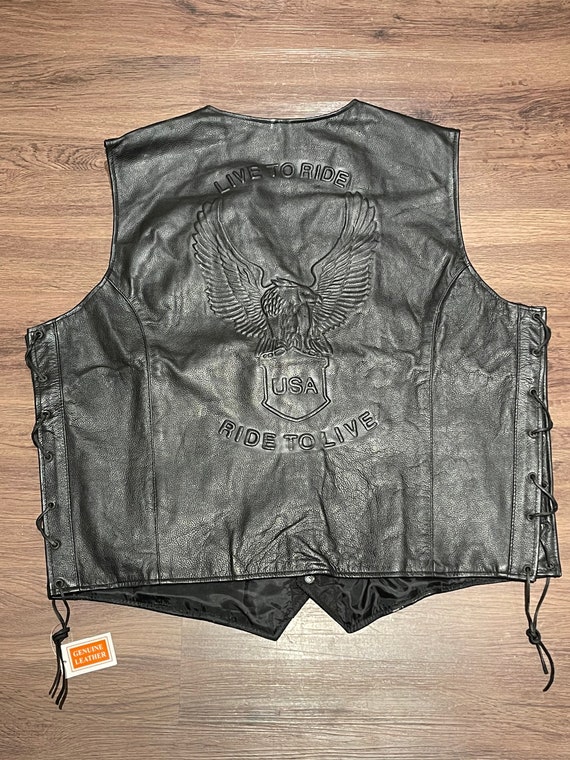 LIVE TO RIDE--Men's Size XL -$49 Patch on Back Leather Motorcycle-Biker Vest- 