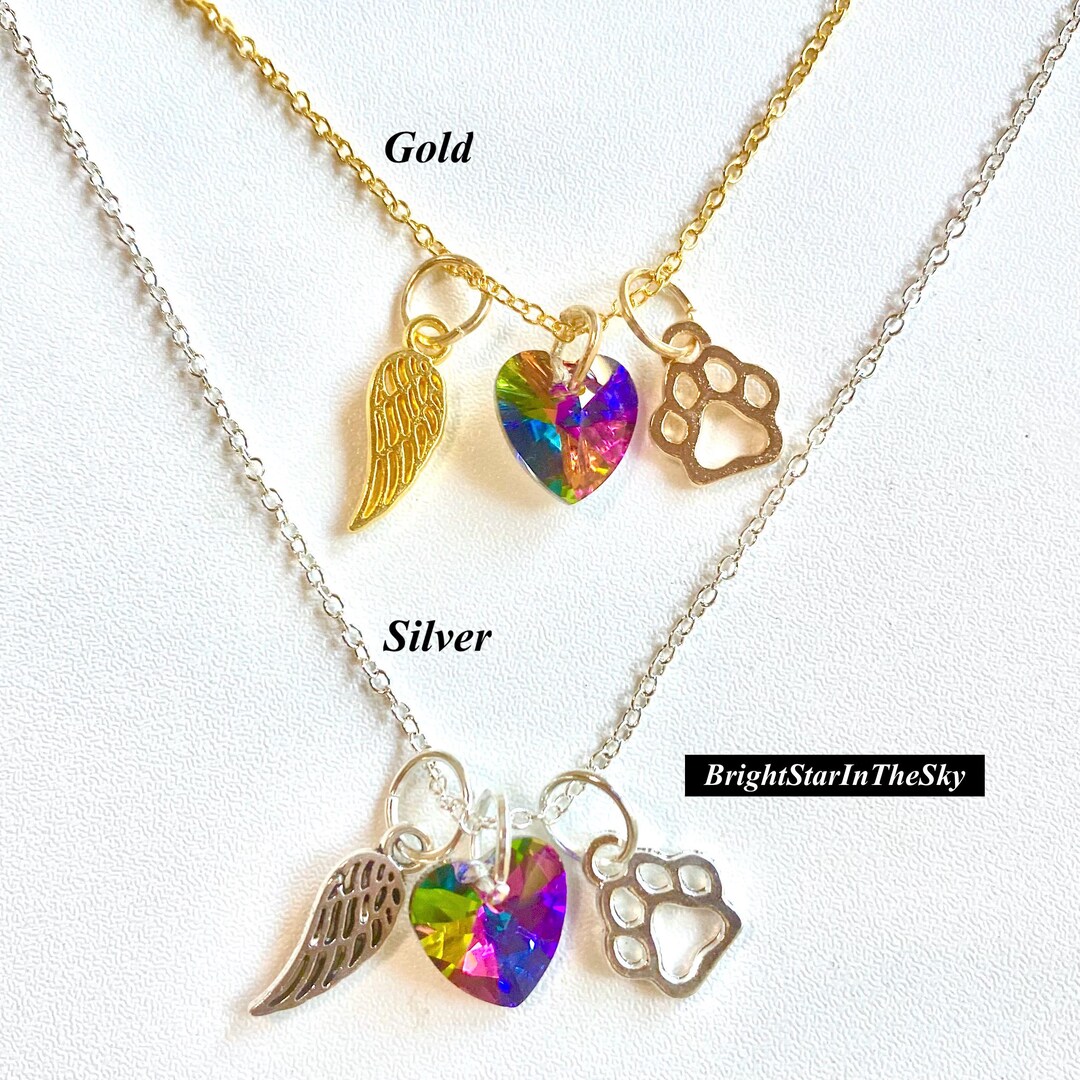 Personalized Rainbow Bridge Pet Loss Necklace Rainbow Heart Pet Loss ...