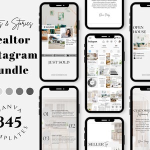 Real Estate Instagram Template Bundle, Canva Templates, Real Estate Posts, Real Estate Social Media, Real Estate Templates, Marketing Bundle