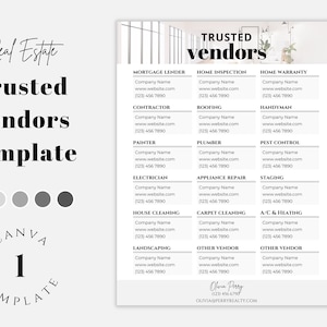 Trusted Vendors Template, Real Estate Template, Vendor Flyer, Vendors, Vendor Lists, Buyers Guide, Realtor Form, Buyers Packet