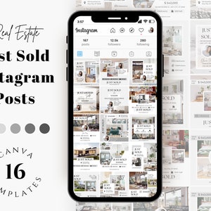 Real Estate Just Sold Instagram Posts, Canva Templates, Real Estate Templates, Real Estate Social Media, Real Estate Posts, Just Sold