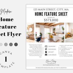 Real Estate Listing Flyer, Feature Sheet, Listing Template, Real Estate Marketing, Real Estate Templates, Open House, Flyer Template, Canva