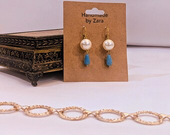 Coastal Grace – Shell Pearl & Turquoise Drop Earrings