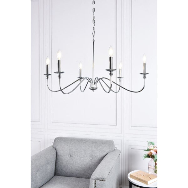 Chandelier Polished Nickel Modern FarmHouse Style Foyer Living or Dining Room Kitchen Bedroom Bathroom 6 Light Ceiling Lighting Fixture 36in