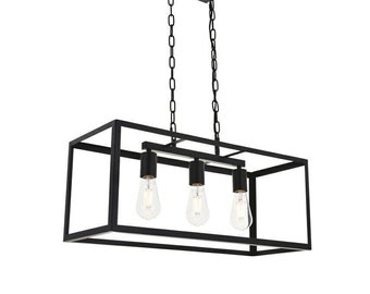 3-Light Long Linear Crystal Gold Chandeliers for Dining Room Square Black Hanging Pendant Light Cluster Rectangular Ceiling Chandelier Kitchen Island
