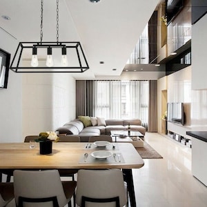 Chandelier Black Modern Rustic Farm House Foyer Living or Dining Room Kitchen Island 3 Light Ceiling Lighting Fixture 25 inch Long