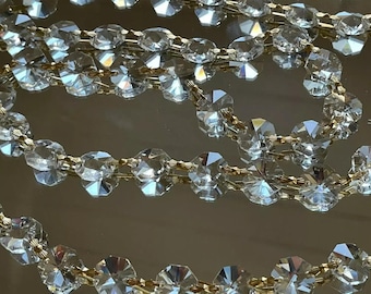 6.6 Feet Chandelier CRYSTAL BEAD Chain Prism Parts AAA 30% Lead K9 14mm Gold
