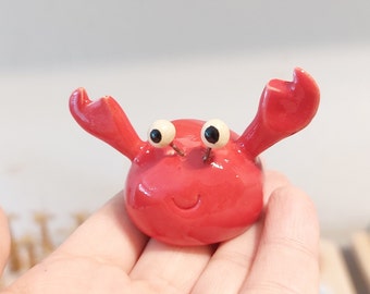 Handmade Ceramic Miniature Crab Figures, Animal Figurine, Stoneware, Tiny Collection, Home Decor Gift For Mom