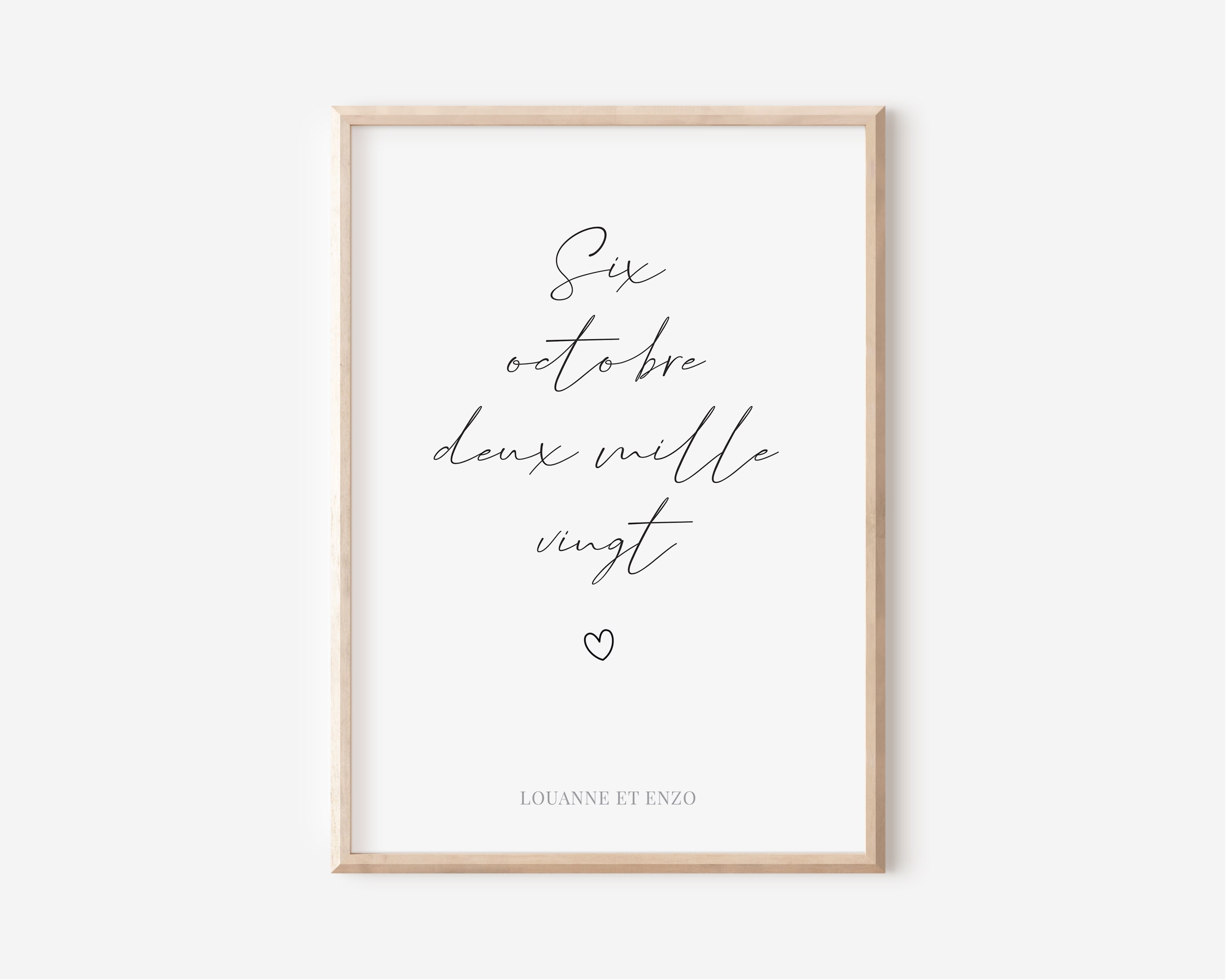 Affiche Date Calligraphiée | Date Naissance, Mariage ou Événement Important Cadeau Fête Des Mères