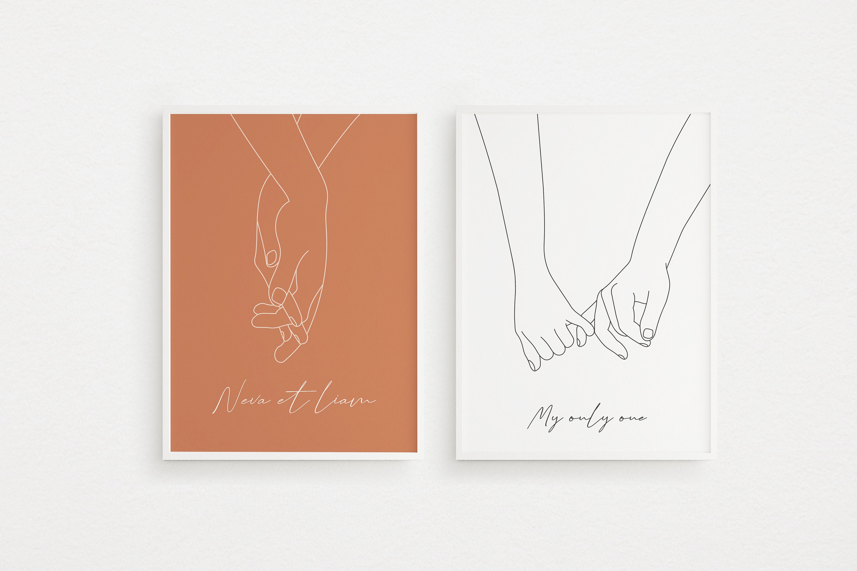 Affiche Personnalisée One Line | Mains Entrelacées et Doigts Liés Idée Cadeau Fête Des Mères