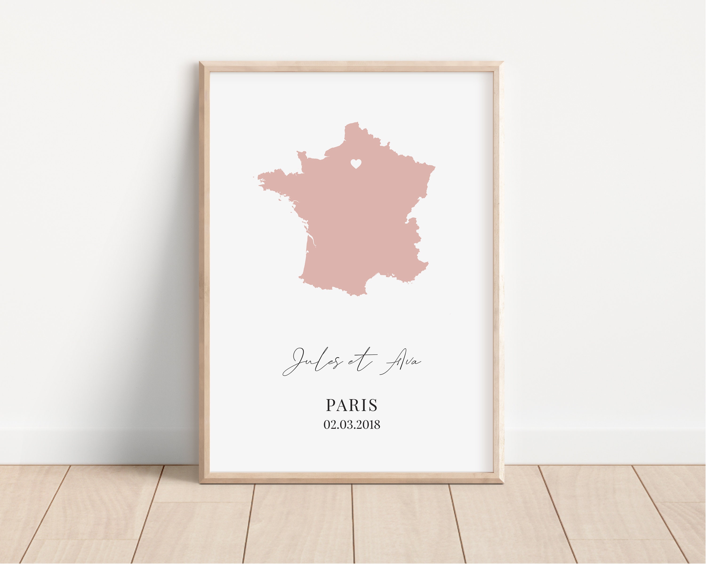 Affiche Personnalisée Carte France | Cadeau Fête Des Mères Lieu de Rencontre Naissance Baptême