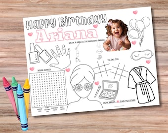 Spa Birthday Coloring Page: Editable Activity Sheet (Digital Download)