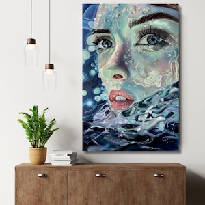 The Siren – Original Oil Painting | Large Wall Art | Ocean-Inspired Figurative Portrait | Surreal Water Painting | 75 x 50 Inch Canvas