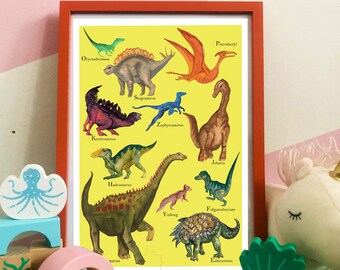 A3 Yellow Dinosaur Wall Art