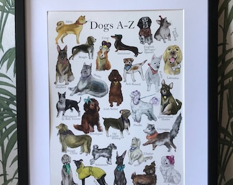 Dog alphabet - hand drawn print A 3
