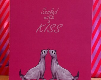 Sealed with a KISS - Love card! A6 card, blank inside for your personalisation. Comes with A6 envelope- Recycled card