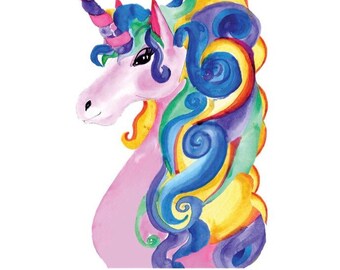 A4 Unicorn Print, original artwork created in watercolour and ink