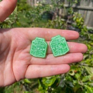 Green and White Milk Carton Stud Earrings