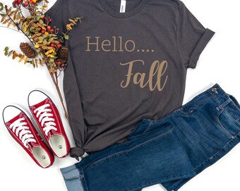 Hello Fall Shirt - Fall Shirts - Cute Fall Shirts - Fall Graphic Tee - Women's Fall Shirt - Thankful Tee - Fall Word Shirt - Pumpkin Shirt